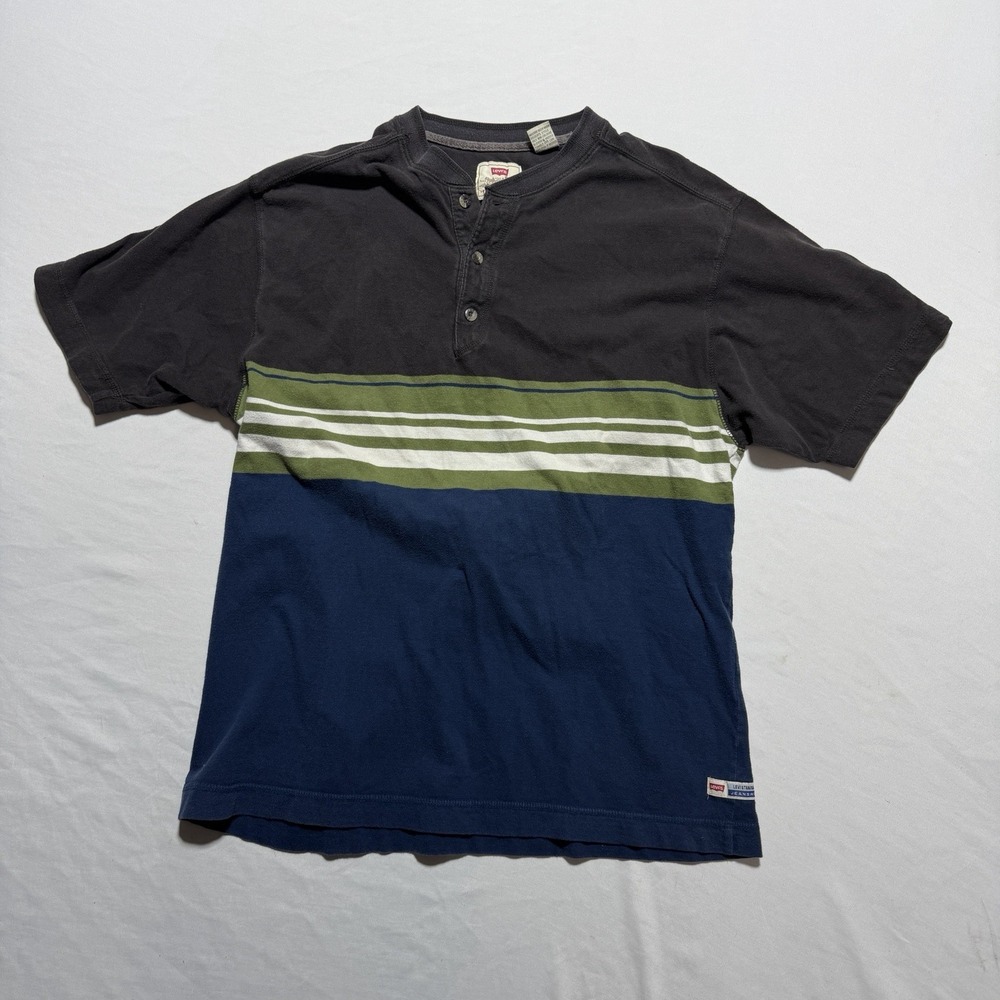Levis Henley Shirt Mens Large Colorblock Striped Vintage 90s Made in USA Cotton